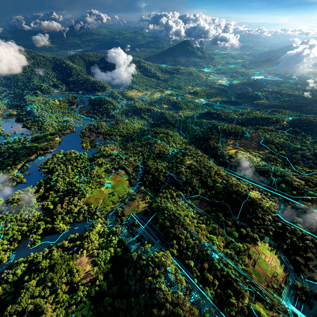 Vista aérea de território conectado